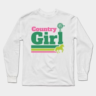 Retro Country Girl Colorful Rural Girl Long Sleeve T-Shirt